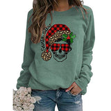 Women Long Sleeve Buffalo Plaid Santa Baby Christmas Skull Sweatshirt