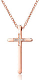 Collier croix femme 18 carats or rose rempli d’argent, longs et grands colliers croix maigres simples, idées pour sa mère, sa fille, sa sœur, sa femme 