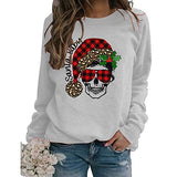 Women Long Sleeve Buffalo Plaid Santa Baby Christmas Skull Sweatshirt