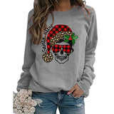 Women Long Sleeve Buffalo Plaid Santa Baby Christmas Skull Sweatshirt