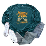 Women Happy Camper Camping Hiking Travel Shirt Long Sleeve Blouse