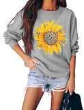 Women Long Sleeve Leopard Sunflower Sweatshirt Floral Leopard Shirt