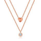 NEHZUS Titan-Halskette in Roségold-Beschichtung, doppellagig, herzförmig, mit Diamanten als Geschenk für die Freundin
