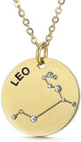 Gold Plated Constellation Pendant Necklace Horoscope Zodiac Sign Coin Charms with Adjustable