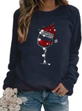 Women Long Sleeve Wine Sweatshirt Wine Glasses with Santa Hat for Christmas Sweatshirt