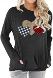 Women Buffalo Plaid & Leopard Heart Blouse with Pockets
