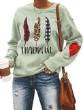 Women Long Sleeve Buffalo Plaid & Leopard Leaves Thankful Sweatshirt Thanksgiving Shirt
