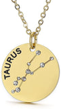 Gold Plated Constellation Pendant Necklace Horoscope Zodiac Sign Coin Charms with Adjustable