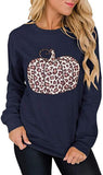 Women Long Sleeve Leopard Pumpkin Sweatshirt Halloween Pumpkin Shirt