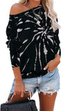 Women Off Shoulder Long Sleeve Tie Dye Blouse Multi Color Sweatshirt