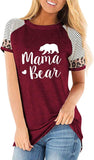 Women Short Leopard & Stripe Sleeve Mama Bear T-Shirt