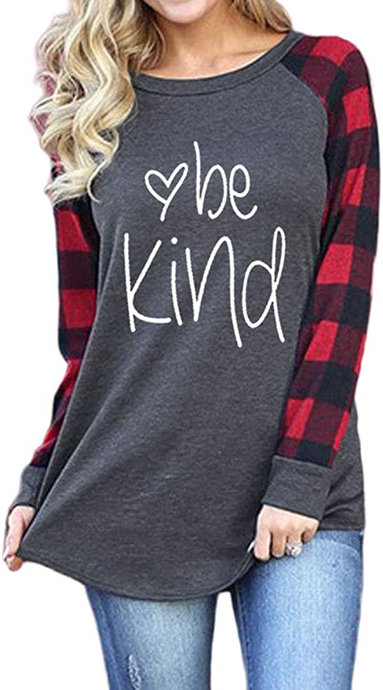 Be Kind Bluse mit langen karierten Ärmeln für Damen