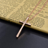 Collier croix femme 18 carats or rose rempli d’argent, longs et grands colliers croix maigres simples, idées pour sa mère, sa fille, sa sœur, sa femme 
