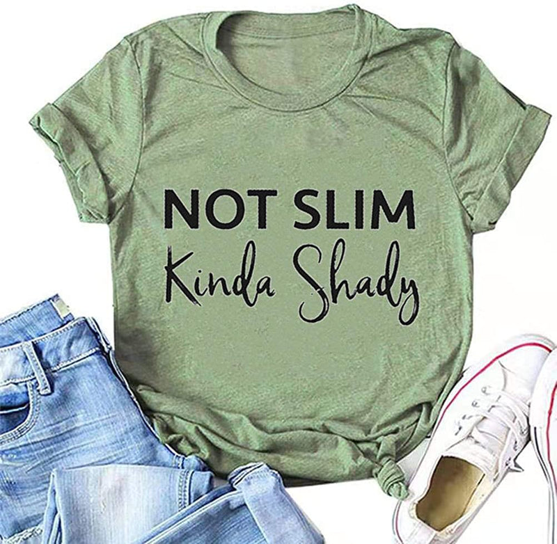 Damen T-Shirt mit Aufschrift „Not Slim Kinda Shady“