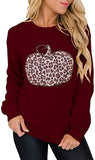 Women Long Sleeve Leopard Pumpkin Sweatshirt Halloween Pumpkin Shirt
