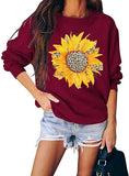 Women Long Sleeve Leopard Sunflower Sweatshirt Floral Leopard Shirt