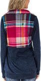Women Plaid Zipper Long Sleeve Sweatshirt with Pockets