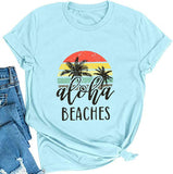 Women's Aloha Beaches T-Shirt Summer Graphic Shirt