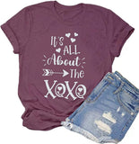 Valentines Day Shirts Women It's All About The Love Heart Tee Tops