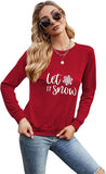 Women Let It Snow Long Sleeve Shirt Snowflake Christmas Blouse