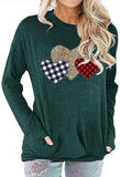 Women Buffalo Plaid & Leopard Heart Blouse with Pockets