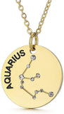 Gold Plated Constellation Pendant Necklace Horoscope Zodiac Sign Coin Charms with Adjustable