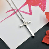 Collier croix femme 18 carats or rose rempli d’argent, longs et grands colliers croix maigres simples, idées pour sa mère, sa fille, sa sœur, sa femme 