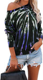 Women Off Shoulder Long Sleeve Tie Dye Blouse Multi Color Sweatshirt