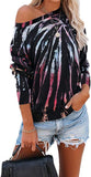Women Off Shoulder Long Sleeve Tie Dye Blouse Multi Color Sweatshirt