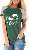 Women Short Leopard & Stripe Sleeve Mama Bear T-Shirt