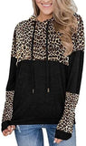 Women Stitching Leopard Print Hooded Long Sleeve Sweater