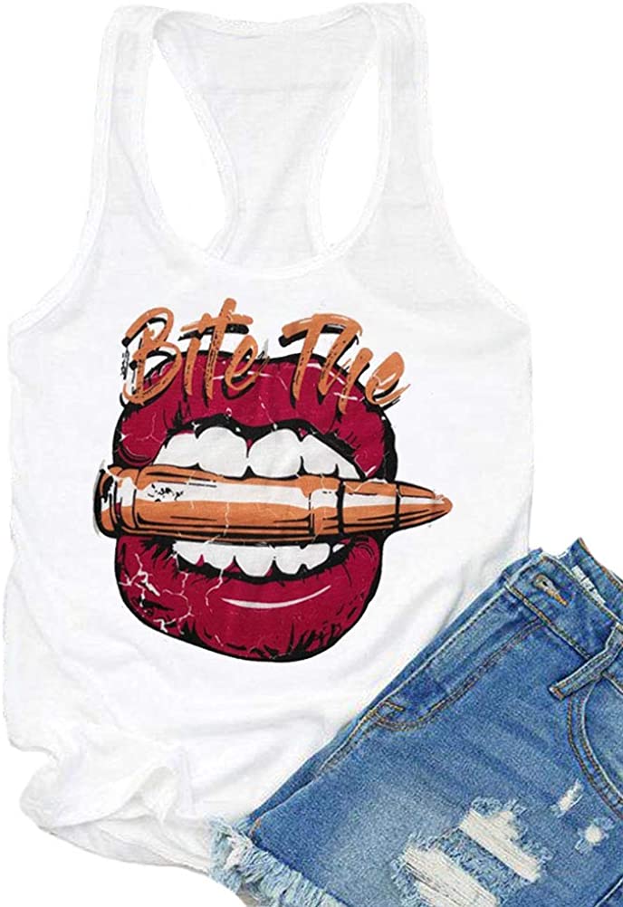 Damen Bite The Bullet Muskel Tank Top Lippen T-Shirt