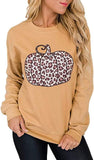 Women Long Sleeve Leopard Pumpkin Sweatshirt Halloween Pumpkin Shirt