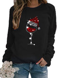 Women Long Sleeve Wine Sweatshirt Wine Glasses with Santa Hat for Christmas Sweatshirt