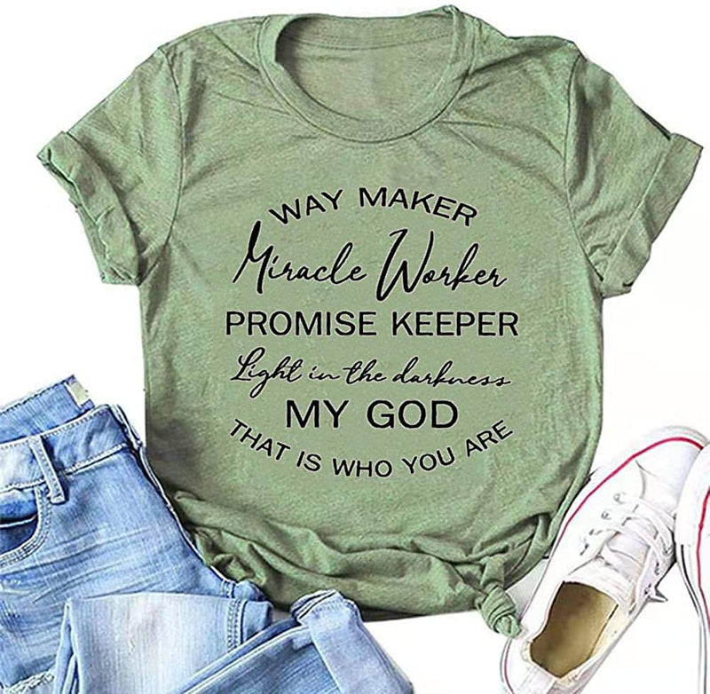 FZLYE Womens Way Maker Miracle Worker Promise Keeper Light in The Darkness My God T-Shirt Tank Graphic Tees Tops