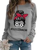 Women Soccer Messy Bun Graphic Sweatshirt Soccermom Shirt