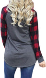 Women Long Sleeve Plaid Sleeve Santa Blouse Merry Christmas Shirt