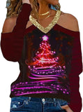 Women Christmas Lights Shirt Cute Deer Christmas Tee V-Neck Fashion Blouse