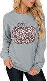 Women Long Sleeve Leopard Pumpkin Sweatshirt Halloween Pumpkin Shirt
