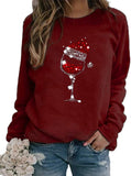 Women Long Sleeve Wine Sweatshirt Wine Glasses with Santa Hat for Christmas Sweatshirt