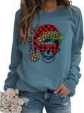 Women Long Sleeve Buffalo Plaid Santa Baby Christmas Skull Sweatshirt