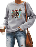 Women Joy To The World Graphic Sweatshirt Buffalo Plaid Christmas Shirt