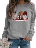 Women Long Sleeve Buffalo Plaid & Leopard Santa Sweatshirt Christmas Santa Sweatshirt