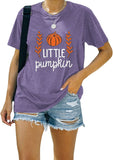 Women Little Pumpkin Shirt Short Sleeve Cute Halloween Tees
