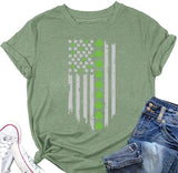 Women St Patricks Day USA Flag Shamrock Clover Tee Shirt