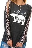 Women Mama Bear Fashion Shirt Leopard Print Long Sleeves Christmas Blouse