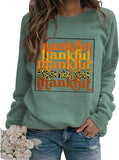 Women Thankful Sweatshirt Long Sleeve Leopard Print Graphic Thanksgiving Shirt