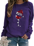 Women Long Sleeve Wine Sweatshirt Wine Glasses with Santa Hat for Christmas Sweatshirt