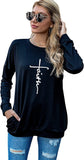 Christian Shirt for Women Long Sleeve Faith Cross Shirt Tops