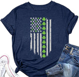 Women St Patricks Day USA Flag Shamrock Clover Tee Shirt